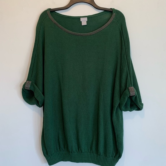Chico's Sweaters - Chico’s Linen Cotton Metallic Green Sweater  4